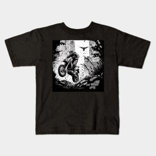 Dirt bike stunt - black and white in city Kids T-Shirt